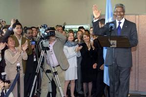 Lof voor Verenigde<BR>Naties en Kofi Annan